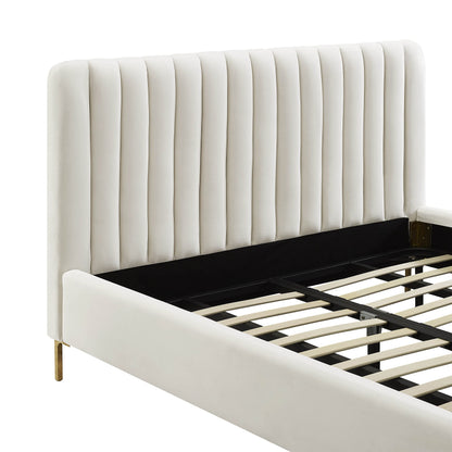 Tov Furniture Angela Velvet Bed in Full (Cream)