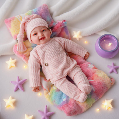 BABESIDE 2 Pcs Reborn Baby Doll Bedding Set for 12-17 Inch Dolls, Cute Animal & Star Pattern Doll Blanket and Pillow Set, Soft Bedding for Pretend Play and Dollhouse Accessories
