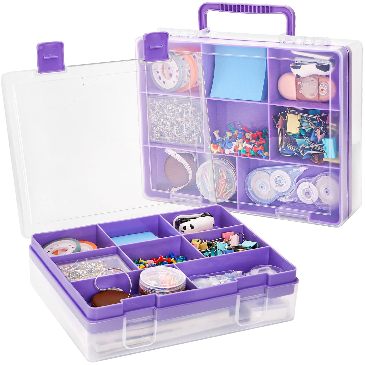 Okllen 2 Layers Plastic Organizer Container Box, 8 Compartments Bead Organizer Clear Craft Storage Box, for Art DIY Supplies, Sewing Tools, Jewelry, Fishing Tackle Box, 11.9x9.2x3.1inch