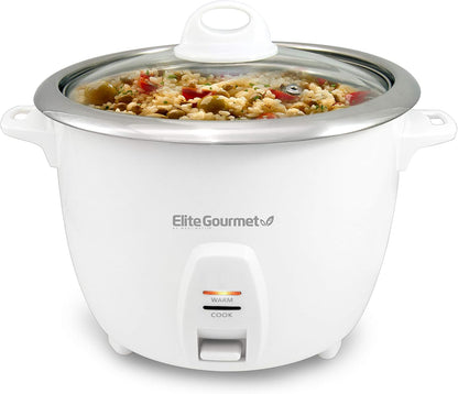 ERC-2010 10 Elite Gourmet Electric Rice Cooker with Stainless Steel Inner Pot Makes Soups, Stews, Grains, Cereals, Keep