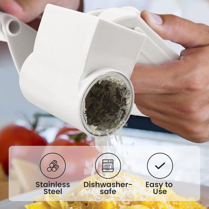 NEZUIBAN Cheese Grater with Handle, Rotary Cheese Grater,Vegetable, Chocolate, Hard Cheese & Nut Grater,White