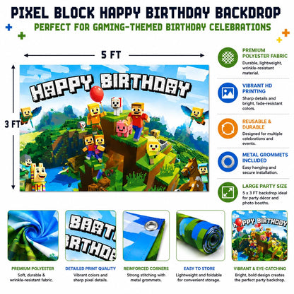 Happy Birthday Banner Boy 5x3ft Birthday Sign Village Gaming Birthday Party Decorations Videogame Themed Banner Video Game Decorations Video Game Happy Birthday Backdrop for Boys