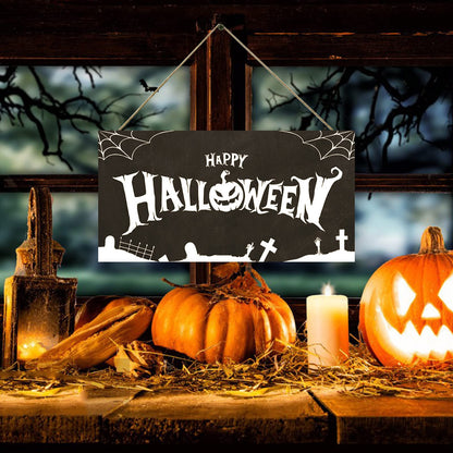 GLLBTPT Halloween Wood Hanging Sign Happy Halloween Decor Sign Spiderweb Sign for Front Door Halloween Decorations Outdoor, Halloween Party Decorations