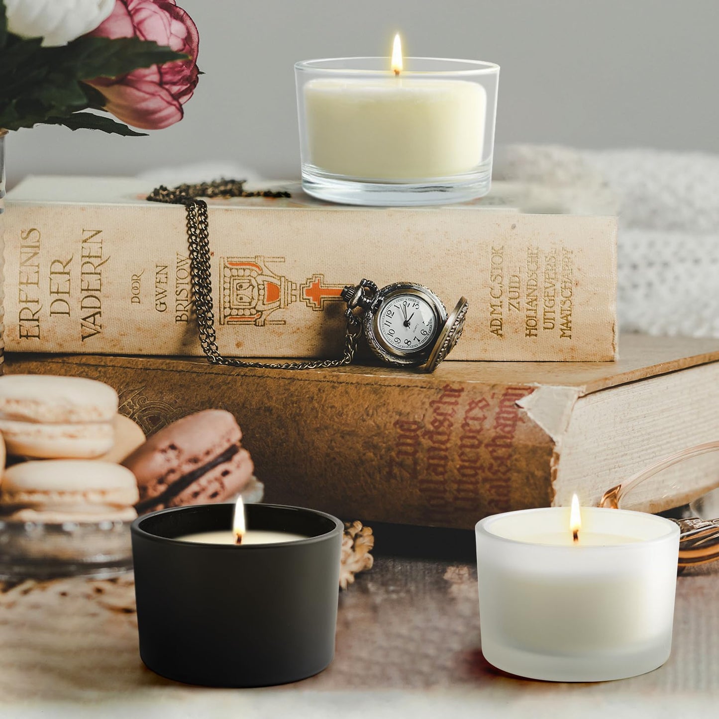 SHOWIN Thick Candle Jars for Making Candles 20 Pcs, 4 OZ Empty Jars with Wood Lids for Candle Making, Sample Container, Matte Black