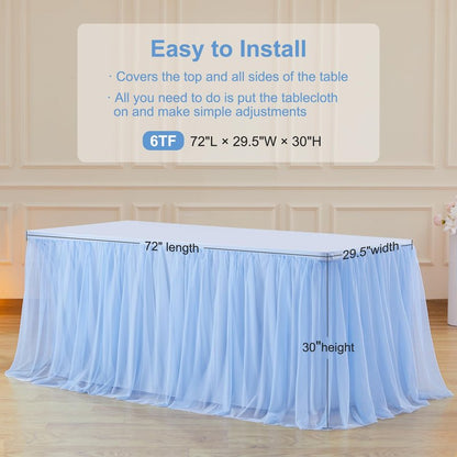 HB HBB MAGIC Baby Blue Tablecloths 8 Foot Rectangle Tulle Table Skirt Rectangle Tables 8ft Fitted Spandex Table Covers Light Blue Tablecloth