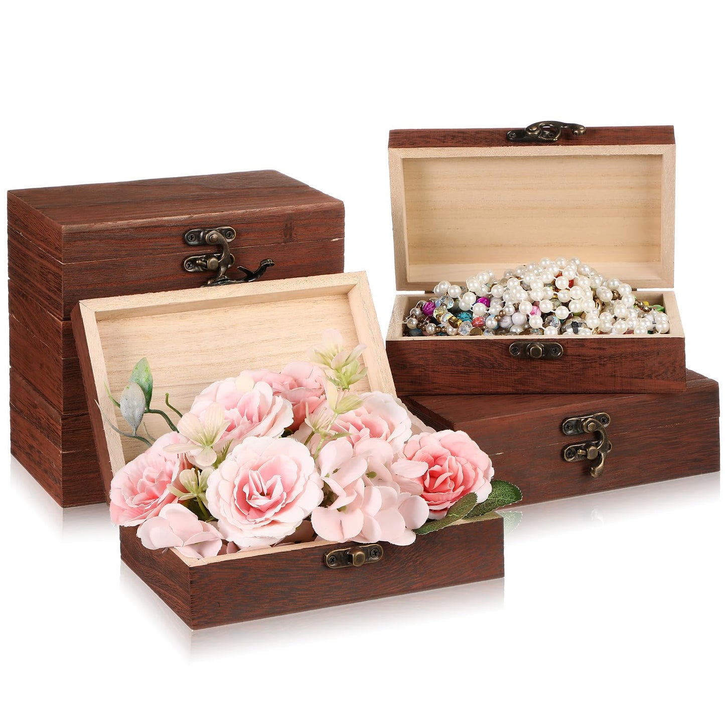 Uiifan 6 Pack Bulk Wooden Box 6 x 4 x 2 Small Unfinished Wooden Boxes with Hinged Lids Small Treasure Chest for Crafts Art Hobbies Storage Jewelry Box DIY Gift (Wood Color)