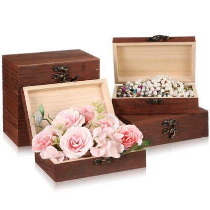 Uiifan 6 Pack Bulk Wooden Box 6 x 4 x 2 Small Unfinished Wooden Boxes with Hinged Lids Small Treasure Chest for Crafts Art Hobbies Storage Jewelry Box DIY Gift (Wood Color)