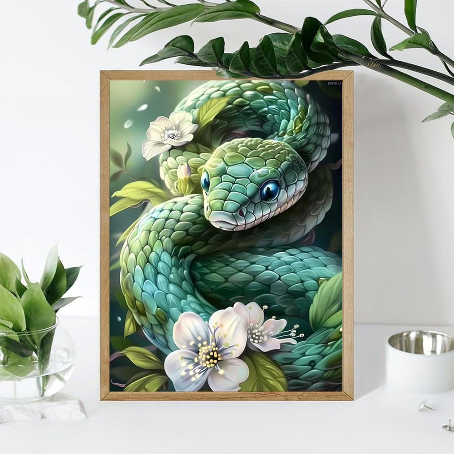 KAYEIUU 5D Green Snake Painting Diamond Painting Kits for Adults Beginner, DIY Snake Diamond Art for Home Wall Decor Gifts Full Drill Round Gem Art 12x16 inch