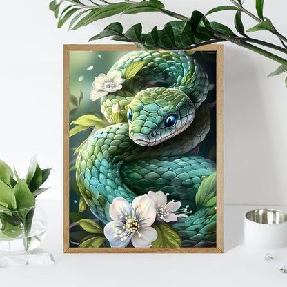 KAYEIUU 5D Green Snake Painting Diamond Painting Kits for Adults Beginner, DIY Snake Diamond Art for Home Wall Decor Gifts Full Drill Round Gem Art 12x16 inch
