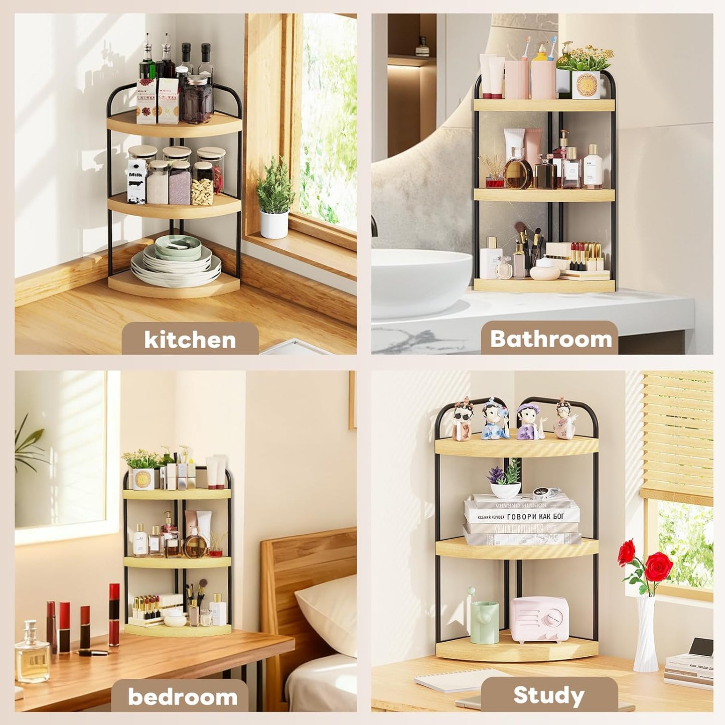 Counter 3-Tier Counter, Countertop Counter, Abiglifty Corner Bathroom Organizer, No Drill Corner Shelf Bathroom