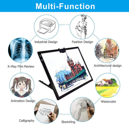 TOHETO A3 Light Pad, Rechargeable Light Board for Diamond Painting, Tracing Light Box with Stand and Clip, Light Table Lightbox for Tracing, Drawing