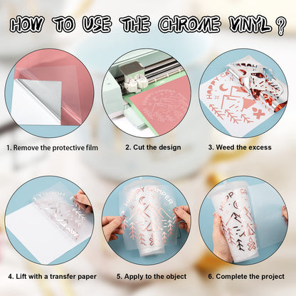 Vinyl Frog Chrome Mirror Rose Gold Craft Vinyl – Glossy Adhesive Permanent Rolls 30.5x155cm – Works with All Cutters