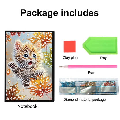 JZHYOAN Cat DIY Diamond Painting Notebook for Adults A5 Blank Diamond Art Composition Journaling Notebooks Notepad Sketchbook Diary Mosaic Kits for Beginners Craft Lovers Gift Table Decoration