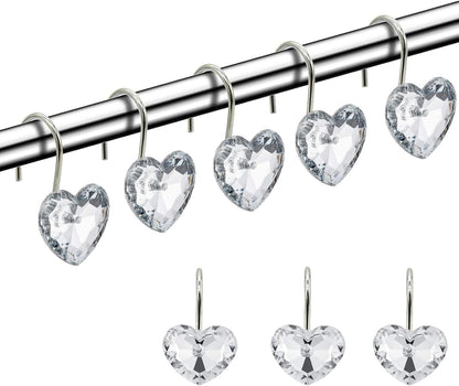 Actpe Decorative Crystal Heart Shape Shower Curtain Hooks, Pack of 12 Rust Resistant Bling Holders