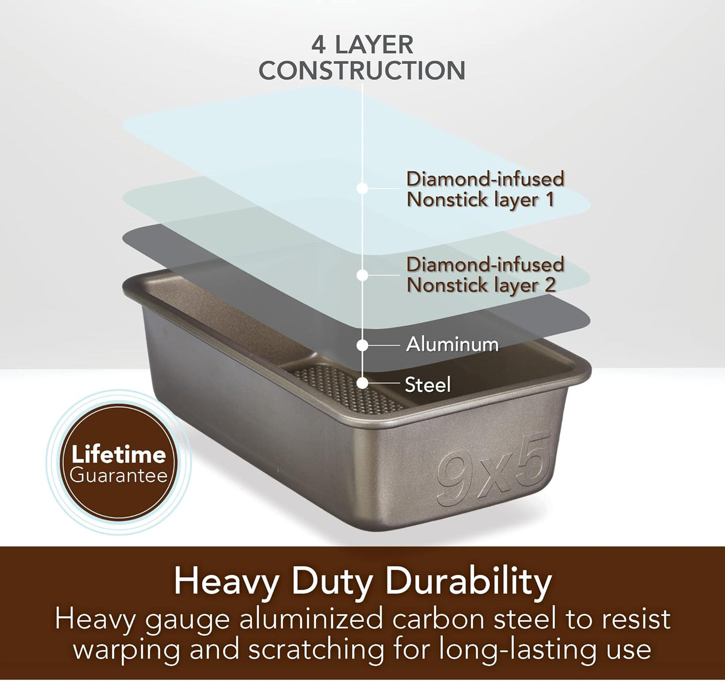 Goodcook Diamond-Infused Non-Stick Coated Aluminized Steel Loaf Pan, Champagne Pewter