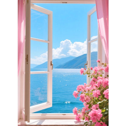 JZHYOAN Window Sea Sky 30x40cm Diamond Art Painting Kit for Adult Diamond Art for Beginners Adult 5D DIY Full Drill Round Gem Art Craft Home Wall Decor Gift Crystal Rhinestone Round Cross Stitch Kit