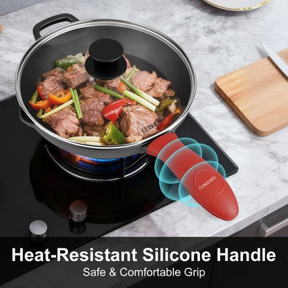 CUISGUSTO 12 Inch Cast Iron Skillet with Tempered Glass Lid, Pre-Seasoned for Consistent Heating, Silicone Handle Cover & Pan Scraper, Ideal for Holiday Cooking & Gifting