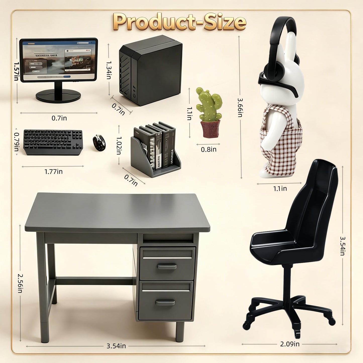 Dollhouse Furniture and Accessories,Miniature Office Furniture Set, Featuring a Desk, Chair, Rabbit, Computer, Bookshelves and Accessories, Suitable for Displaying Ideal Gifts