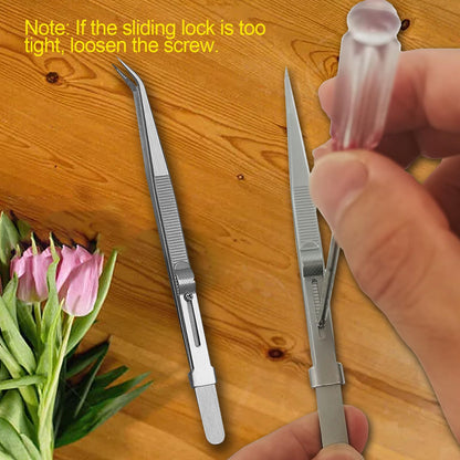4 Pieces Diamond Tweezers Professional Jewelry Gem Tweezers Precision Tweezers Stainless Steel Pointed Tip Tweezers with Slide Locking and Gem Slot for jewelry making