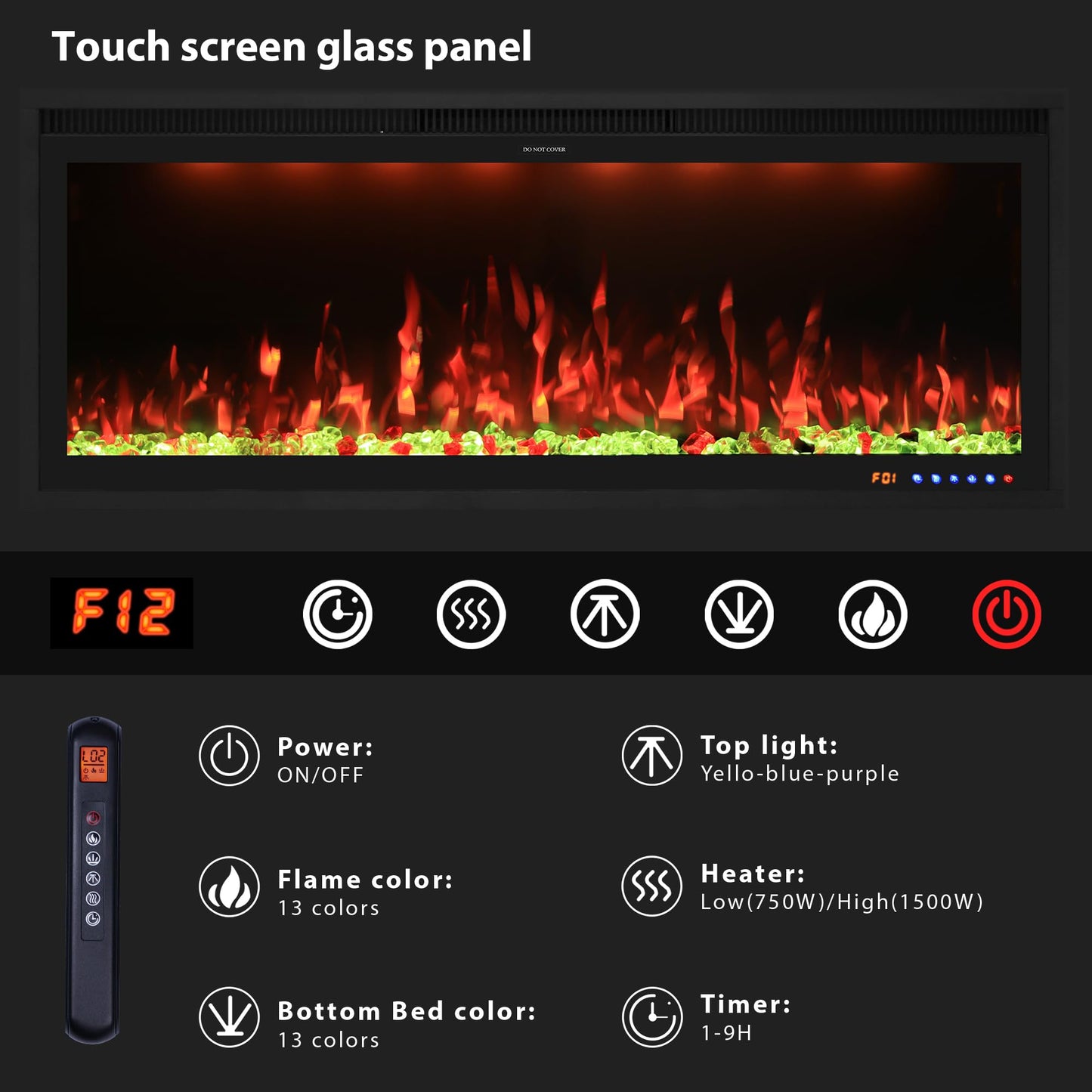 Valuxhome 50 inch Ultra-Thin Electric Fireplace Inserts, Built-in and Wall Mounting, Ultra-Narrow Frame and Lager Screen Vision with 13 Flame x 13 Ember Bed x 3 Top Light Colors, High/Low Temperature