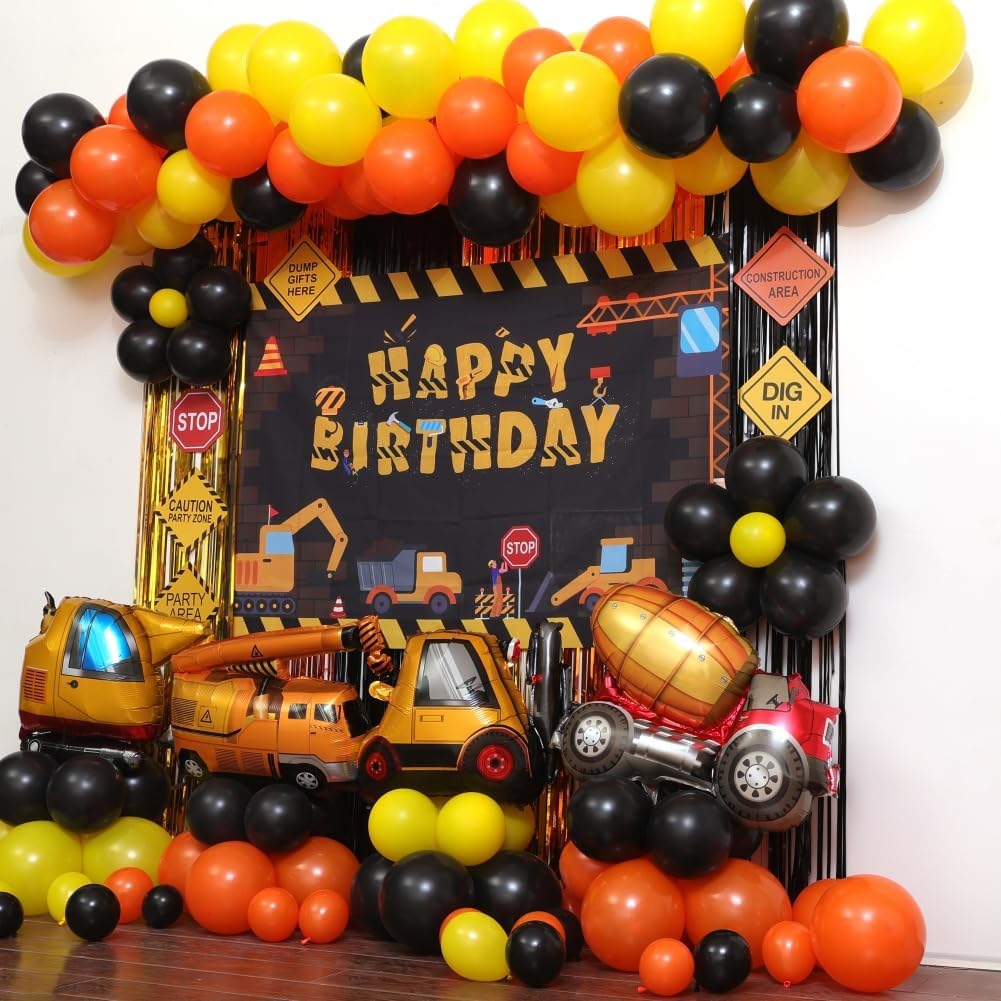 FIGEPO 96 Pack Set Construction Birthday Party Supplies Dump Truck Party Decorations Kits with Balloons Garland kit