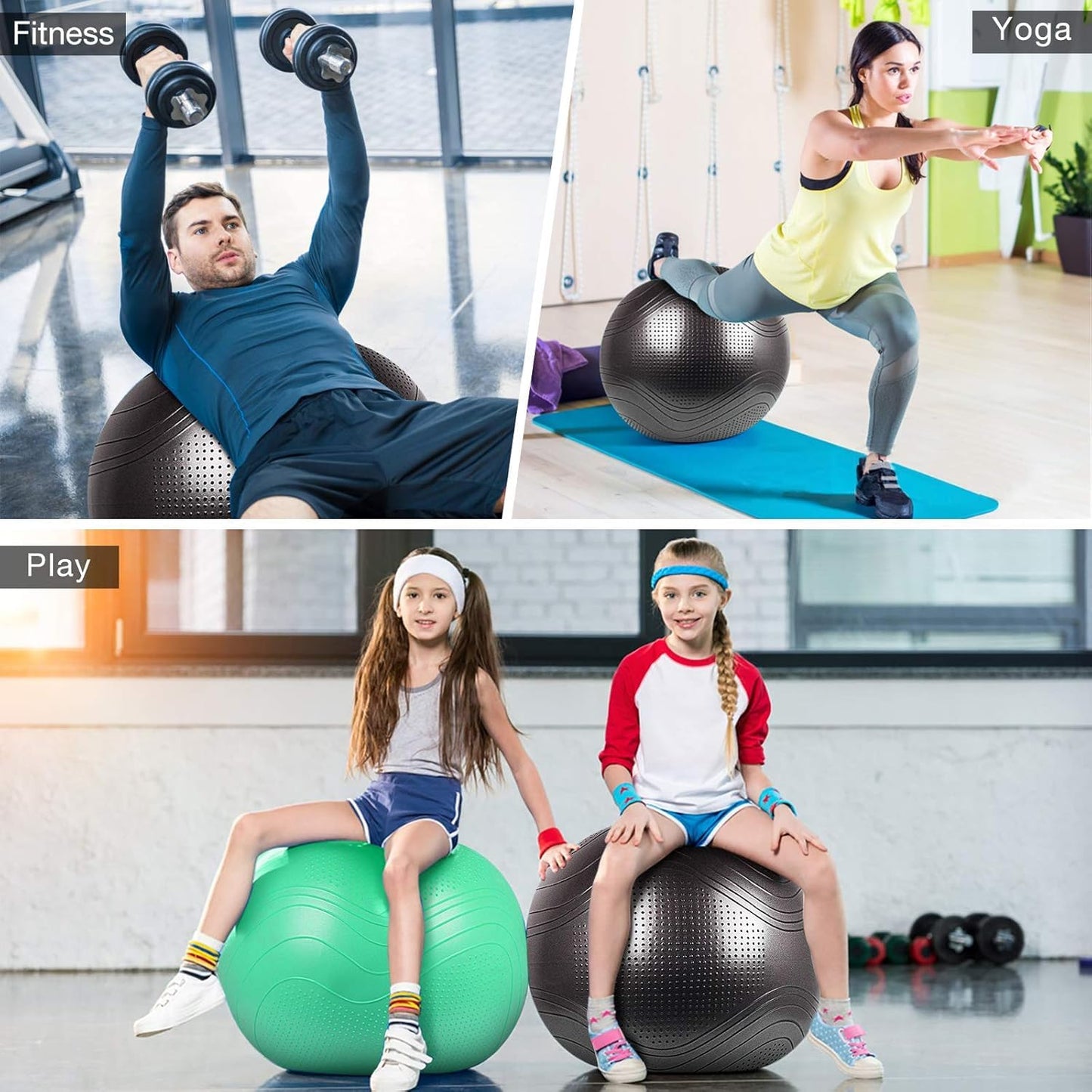 Gruper Yoga Ball, Multiple Sizes Non Slip Exercise Ball for Workout, Birthing, Balance, Stability, Pregnancy, 2200LB Capacity, Anti Burst Chair for Home and Office, Includes Quick Pump & Fitness Guide