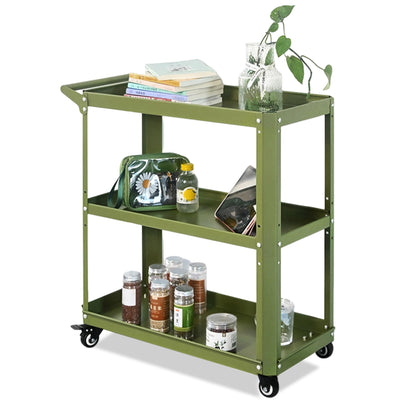 XCX 3 Tier Rolling Tool Cart with Lockable Silent Wheels, 330 LBS Capacity, Metal Service Cart for Home, Garage, Warehouse, Workshop
