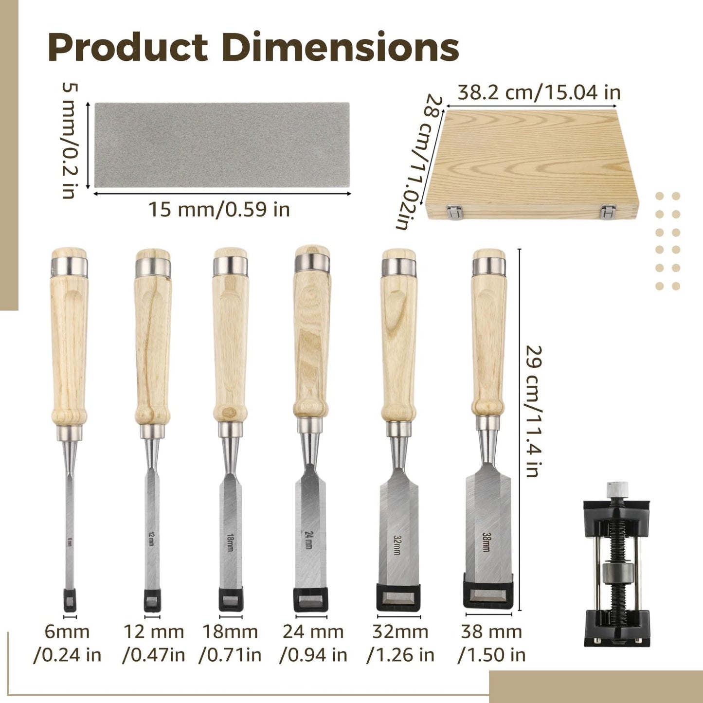 8 Pcs Wood Chisel Set for Woodworking, CR-V Steel Wood Carving Chisels Kit (1/4" to 1-1/2") with Sharpening Stone & Honing Guide, Professional Carpentry Hand Tools in Wooden Box