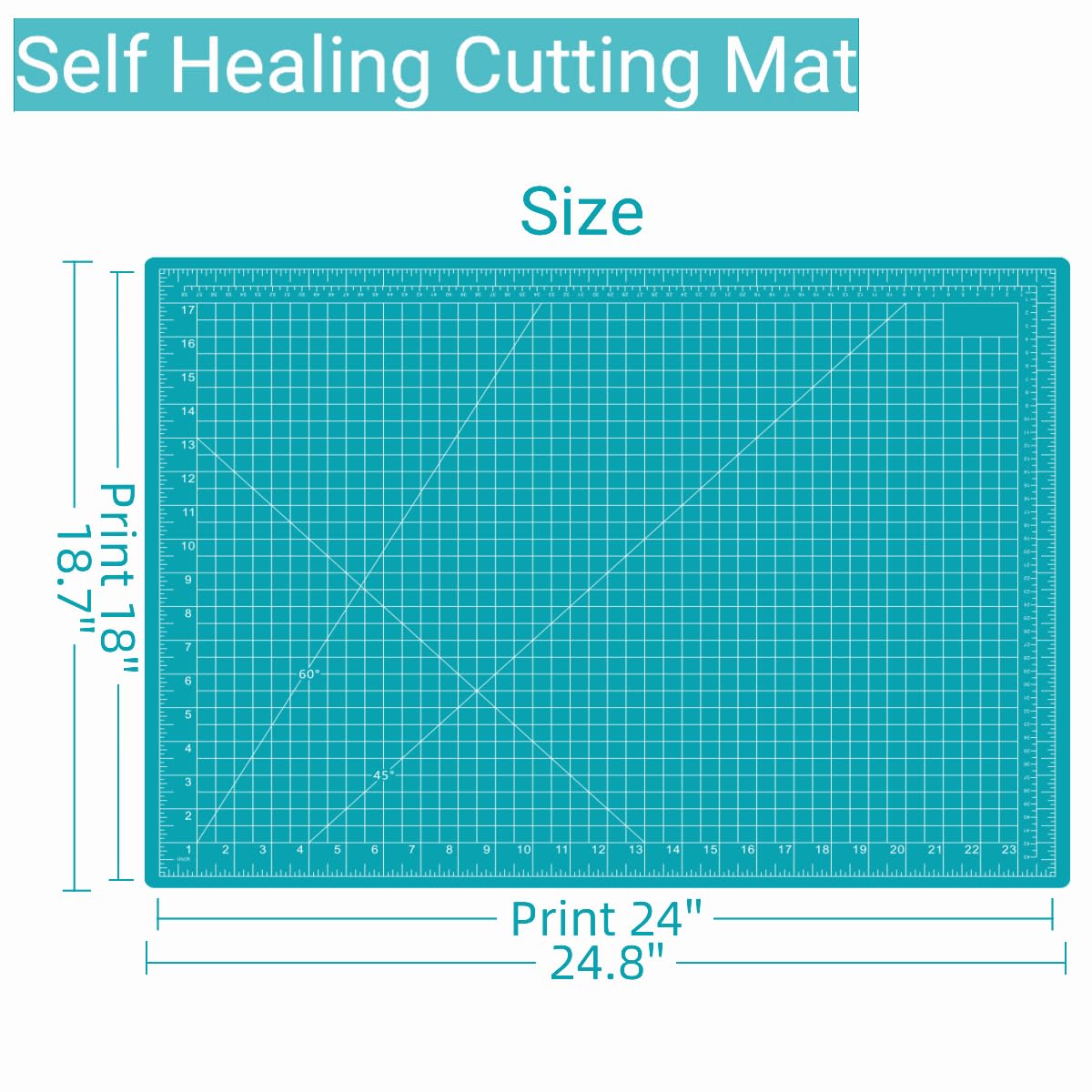 AMASEWART 18"x24" Self Healing Cutting Mat, Sewing Mat for Crafts, Double Sided 5-Ply Table Cutting Board for Fabric Quilting Leather Modeling Hobby Project, Turquoise