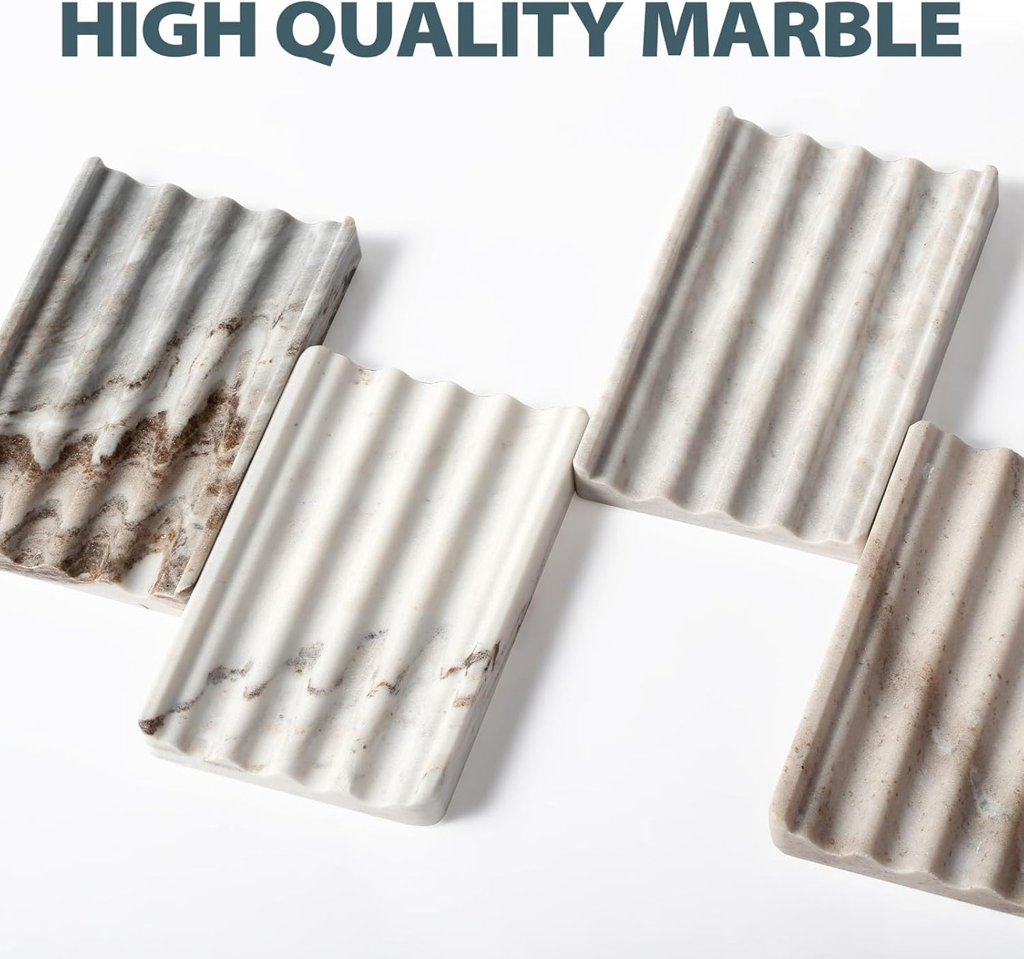 2 Countertop, Pcs Soap Dish for Bathroom, Marble Bar Soap Holder for Kitchen Soap Tray with Wavy Design, Soap Saver