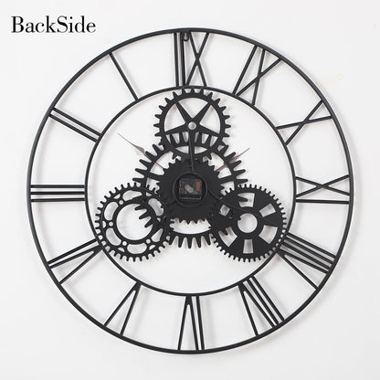 AMAATE Steampunk Wall Clock 32 Inch, Industrial Metal Gears with Roman Numerals, Retro Distressed Finish Mechanical Art for Bar, Living Room, Cafe Decor