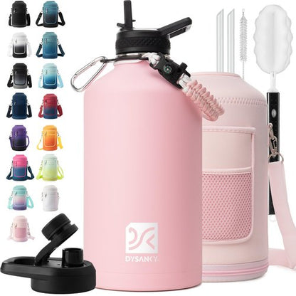 DYSANKY 1 Gallon Water Bottle Insulated | Thickened Stainless Steel Vacuum Metal Water Jug | Portable Sports Large for Gym and Hiking with Straw, Carrier Bag, Handle Strap | BPA-Free 128 oz