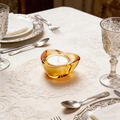 Elivia Gold Tealight Candle Holders - Set of 12, Heart-Shaped Chunky Glass Candle Holder, 2.9" Diameter - CH02 - Rusty Orange