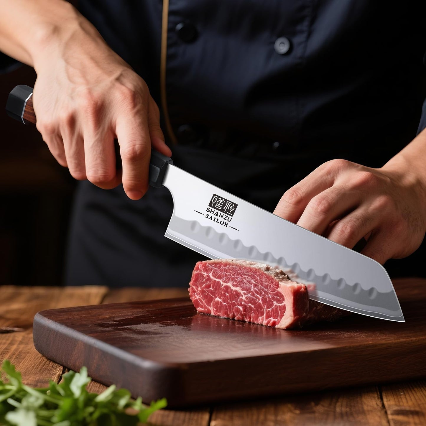 SHAN ZU 7 Inch Japanese Chef Knife, 9 Layers 10Cr15MoV High Carbon Steel Professional Kitchen Knife, Sharp Cooking Knife with Ergonomic Red Sandalwood Handle, Meat Cutting Sashimi Santoku Knife