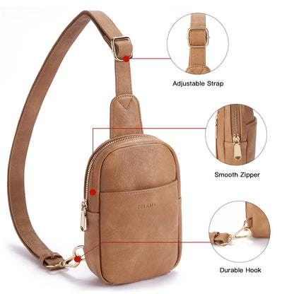 Telena Small Sling Bag for Women Leather Crossbody Fanny Packs Chest Bag for Women