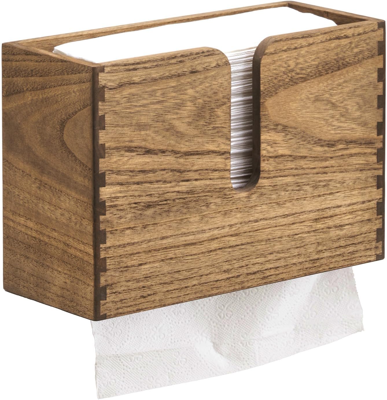 Countertop KIRIGEN Wood Paper Towel Dispenser - Wall Mounted Paper Towel Holder for Kitchen Restroom Decor and Bathroom