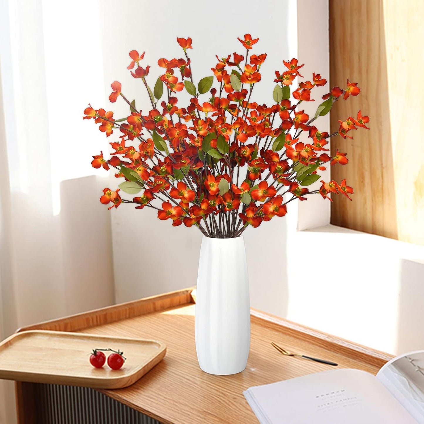 Artflower 6 Pack Artificial Silk Plum Blossom 23.6’’ Fake Flower Stems for Table Centerpieces Home Wedding Decoration