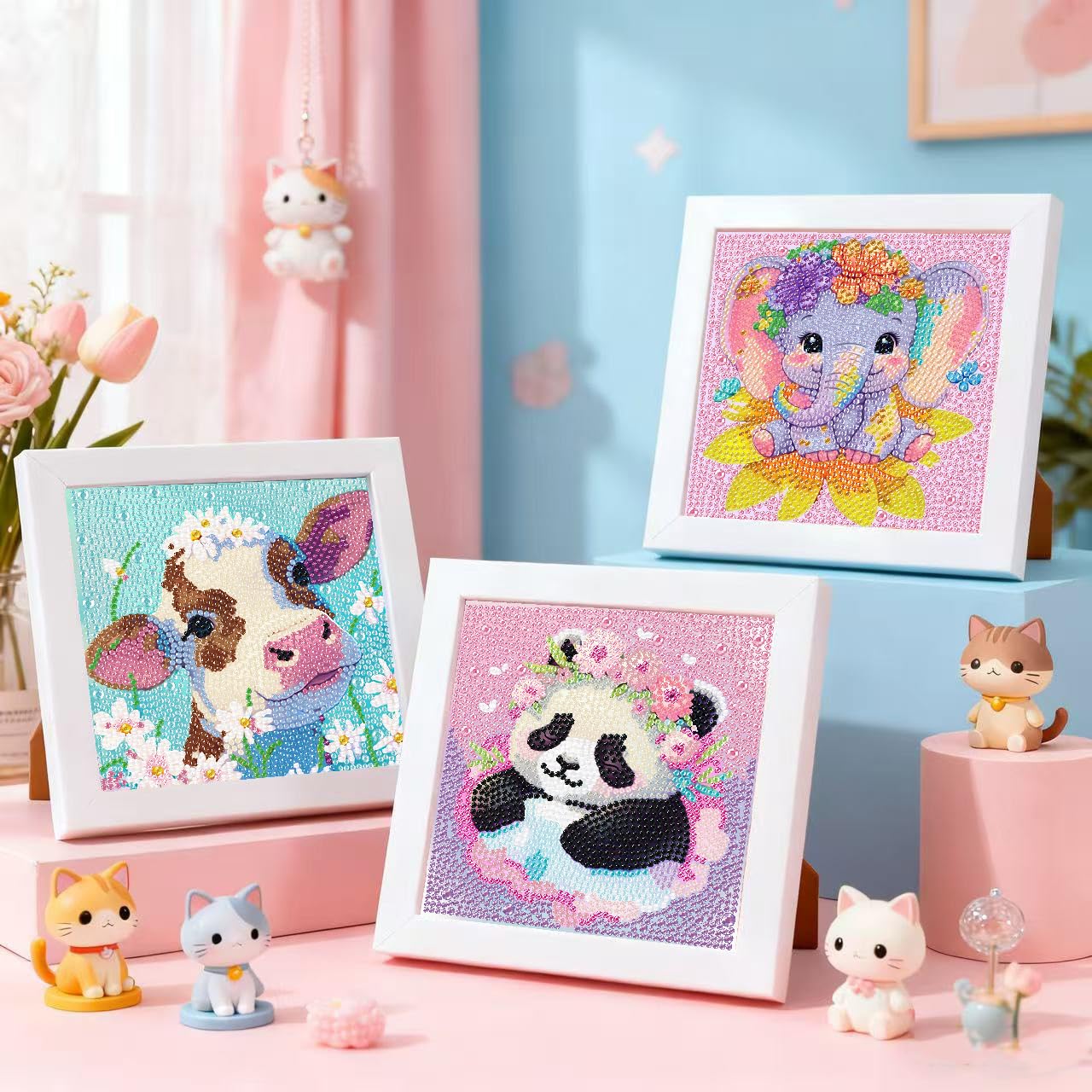 Mowana 6 Pack Diamond Art Kits for Kids - Animals Diamond Painting for Kids 10-12, 6x6 Diamond Art for Girls and Teens, 5D DIY Round Drill Big Gem Art for Ages 4-8-12