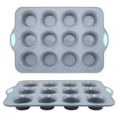 To encounter 2Pack Silicone Muffin Pan with Metal Frame, 12 Cup Regular Size Cupcake Pan, Non-Stick Baking Tray, Food Grade Baking Molds for Oven, Dishwasher Safe