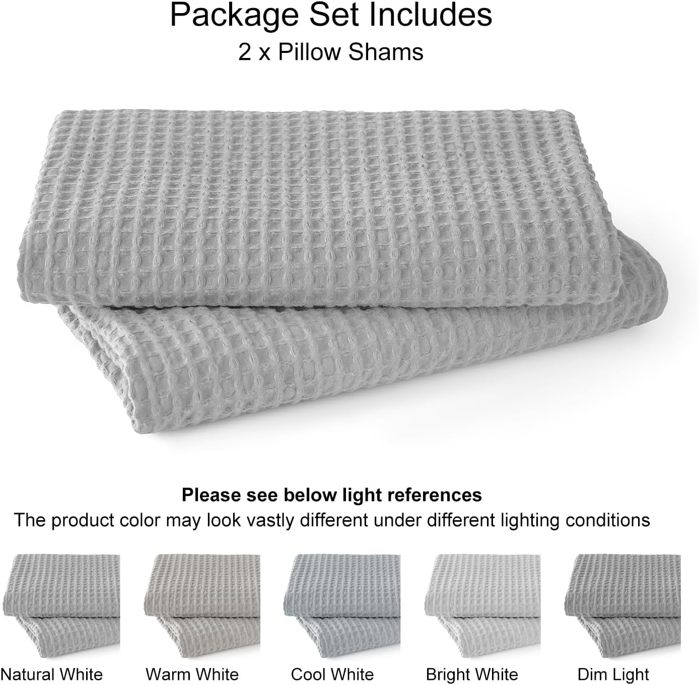 PHF 100% Cotton Waffle Weave Lumbar Pillow Cover, 12" x 20", 2 Pack, Light Grey