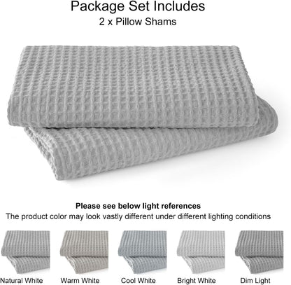 PHF 100% Cotton Waffle Weave Lumbar Pillow Cover, 12" x 20", 2 Pack, Light Grey