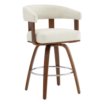 CHITA Swivel Counter Height Barstools Set of 2, FSC Certified Polyester Upholstered Bar Stools with Back and Armrest for Kitchen Island Home Bar, 27" Seat Height, Cream with Walnut Frame