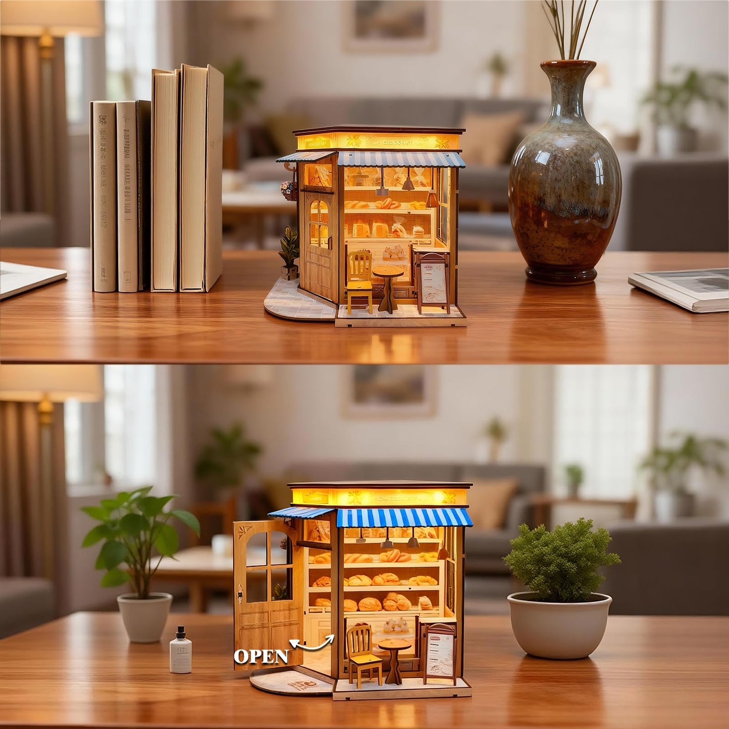 Joibabe DIY Miniature House - LED Lighting Book Nook Kit Dollhouse Kit for Adults and Teens, Book Nook Tiny House Bookshelf 3D Wooden Puzzle, Gifts for Family Friends (Bakery)
