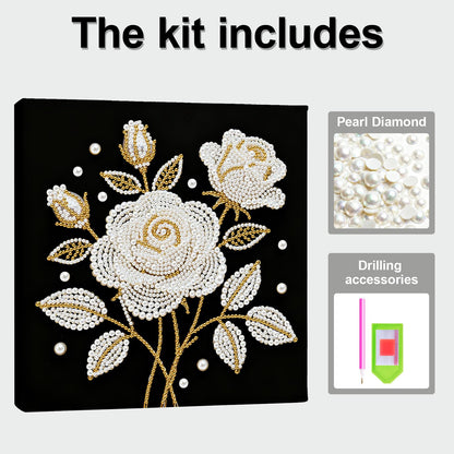 yzARTche Diamond Art Pearl Painting Kit, DIY Pearl Art Painting with Black Frame, Handmade Gem Dot Picture Craft for Home Wall Decor Present Set-21-Rose