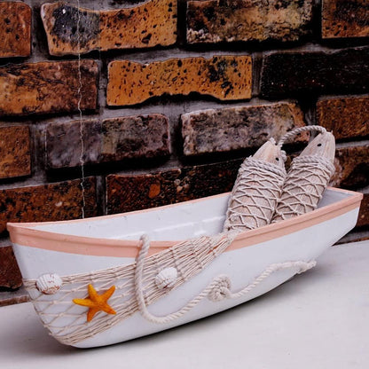 17 Inch White Wooden Boat Tray Decor Decorative Nautical Boat Ornament Decor Wood Boat Tray Decorations Beach Theme