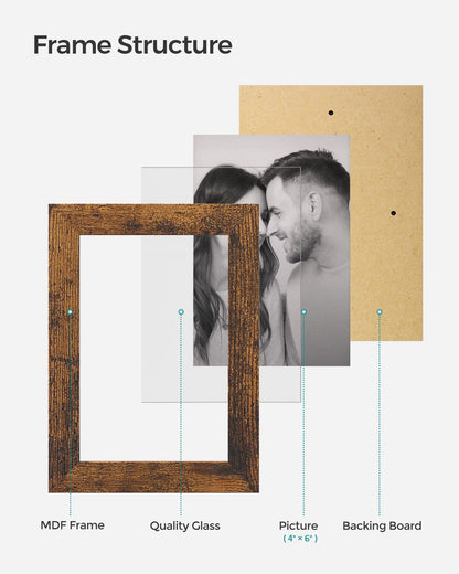 SONGMICS 4x6 Collage Picture Frames, 10-Pack Photo Collage Frame for Wall Decor, Glass Front, Assembly Required, Rustic Brown URPF020X02