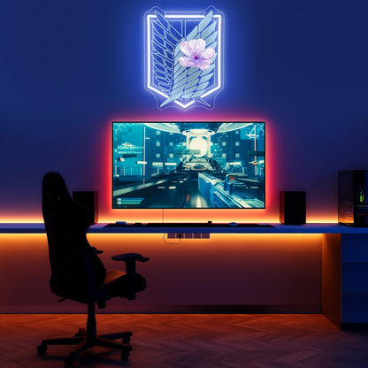 Anime Neon Sign for Wall Art Decor - Wings and Freedom Acrylic USB Powered LED Wall Light, White Glow with Dimmer, for Bedroom Game Room Party Decor Man Cave Home Office 13.78" × 10.51"