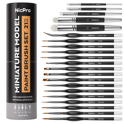 Nicpro Miniature Paint Brushes Drybrush - 21PCS Model Paint Brush Set for Acrylic Oil Watercolor, Detail Paint Brush Dry Brush for Model, Miniature Painting, Paint by Numbers, Craft - with Container
