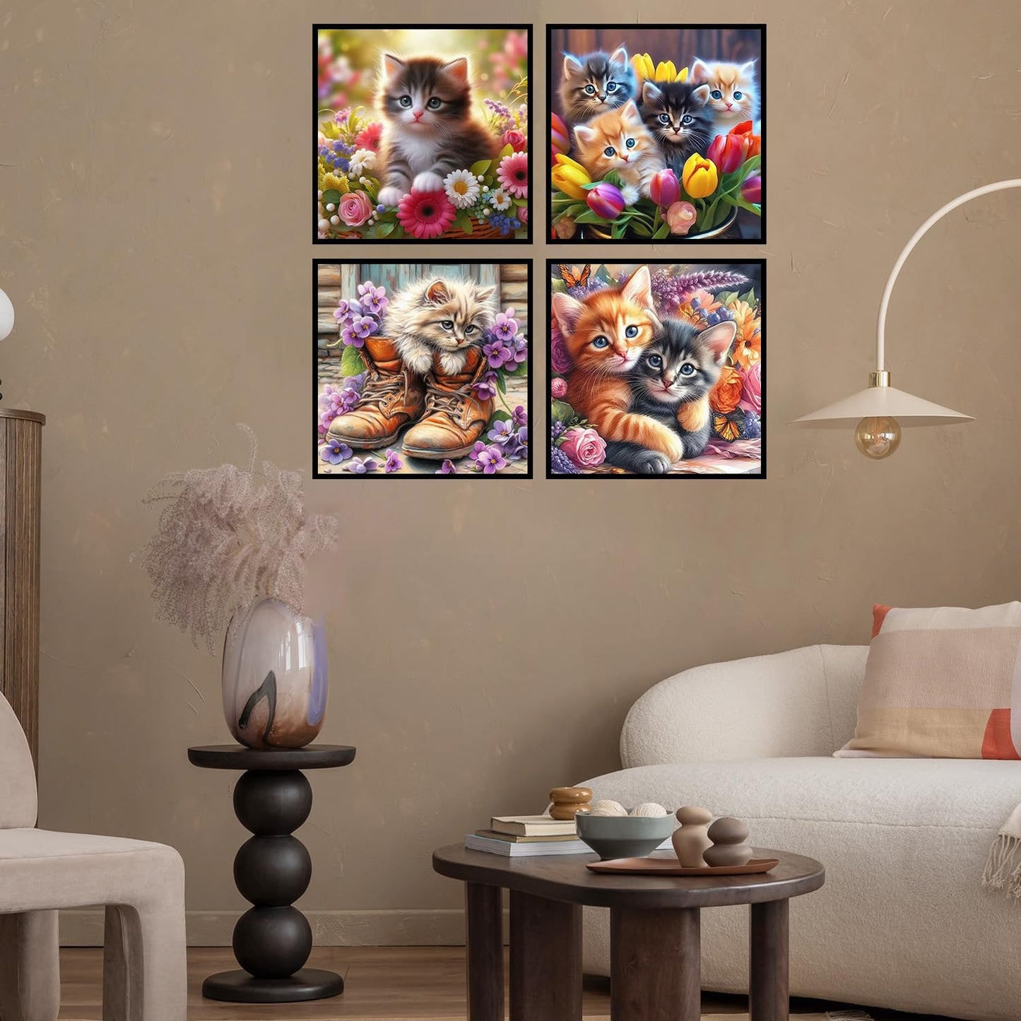 4 Pack Cat Diamond Art Kits for Adults,Full Drill 5D Diamond Painting Kits,Diamonds Dot Art Painting Craft Kits for Home Wall Decor 12 x 12inch
