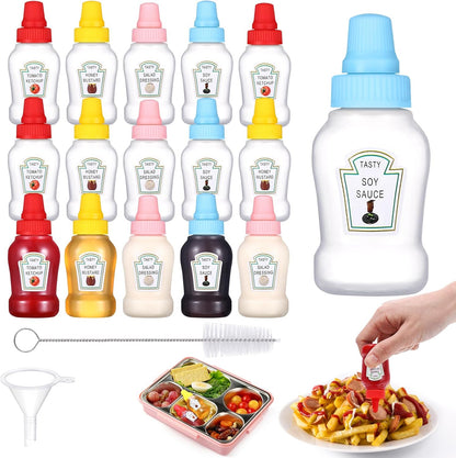 16 Bottles,25ML pcs Mini Ketchup Condiment Squeeze Bottles Plastic Sauce Container for Kids Lunch box Portable